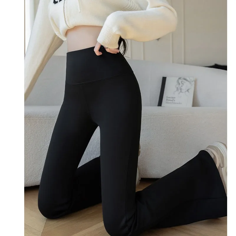 Autumn Winter High Waist Flared Shark Pants Women Adding Velvet and Thicken Leggings Stretchy Hip Liftting Sports Casual Pants