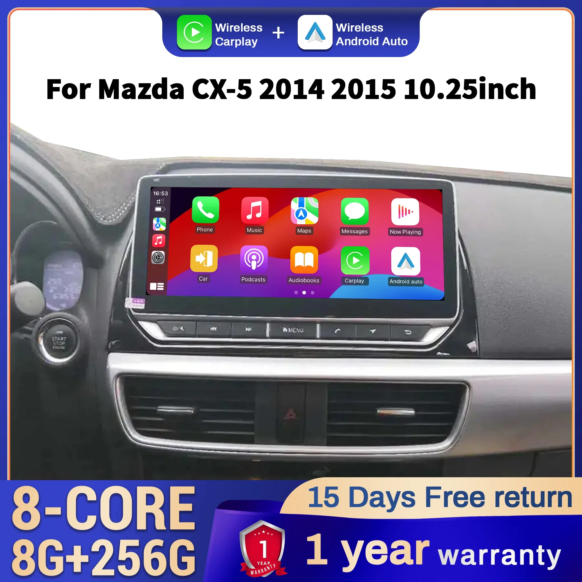 

10.25 inch Car Radio For Mazda CX-5 2014 2015 Android 14 4G Head Unit Wireless Bluetooth CarPlay Touch Screen Stereo