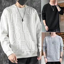 Men Autumn Sweatshirt English Letter O Neck Long Sleeves Casual Pullover Breathable Korean Style Spring Sweatshirt Male Clothes