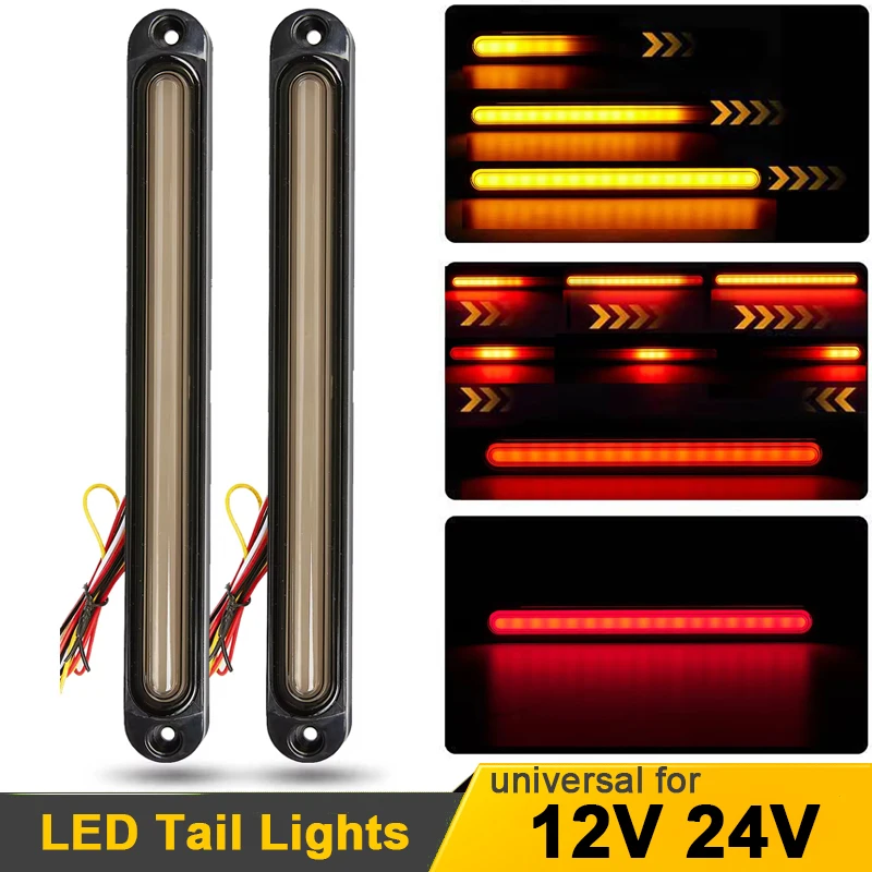 2pcs Universal 12V 24V 30 LED tail Light Turn Signal Brake Light Amber Flowing Red Day Running Light for Truck Trailer Lights