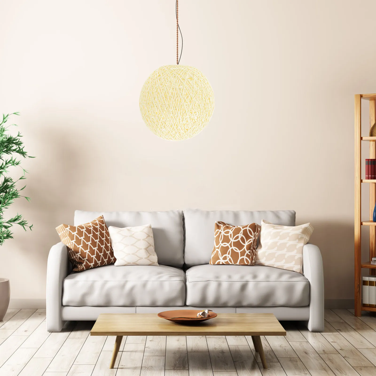 1Pcs Woven Ball Shaped Lampshade Beige Decorative Lamp Cover for Ceiling Pendant Chandelier Lighting Accessory Household