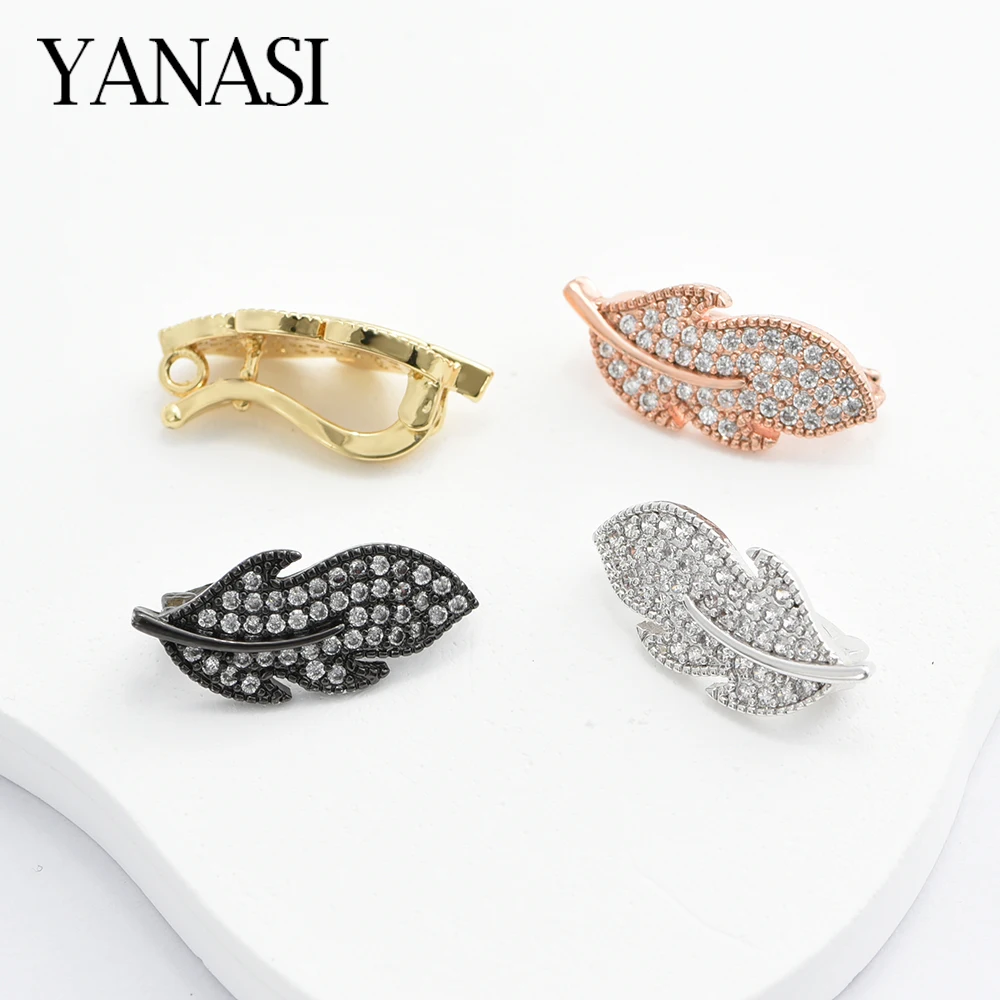 1PCS 18K Gold/Rhodium Plated With Zircon Leaf Shape Connectors Fittings Clasps For DIY Necklace Making Accessories Wholesale