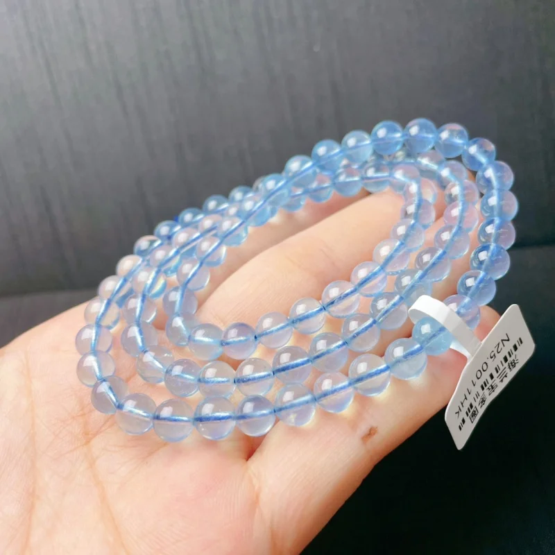 

6MM Natural Aquamarine Triple Circle Bracelet Fashion Gemstone Jewelry Reiki Healing Gift For Women 1pcs