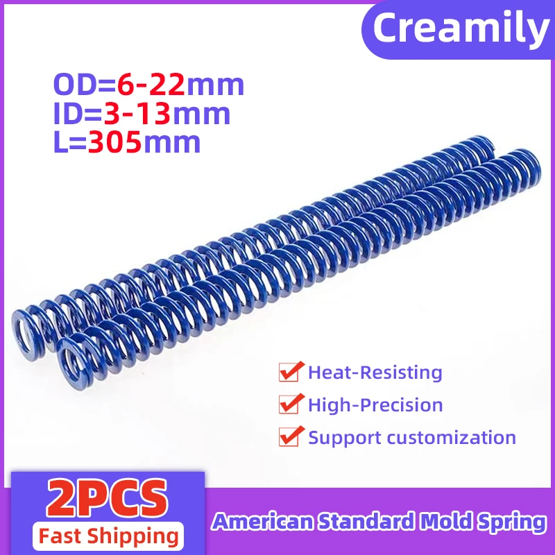 Creamily 2 Pçs/lote Molde Primavera Padrão Americano Mola Azul 65Mn Molas De Aço Diâmetro Externo 6-22mm Diâmetro Interno3-13mm L = 305mm