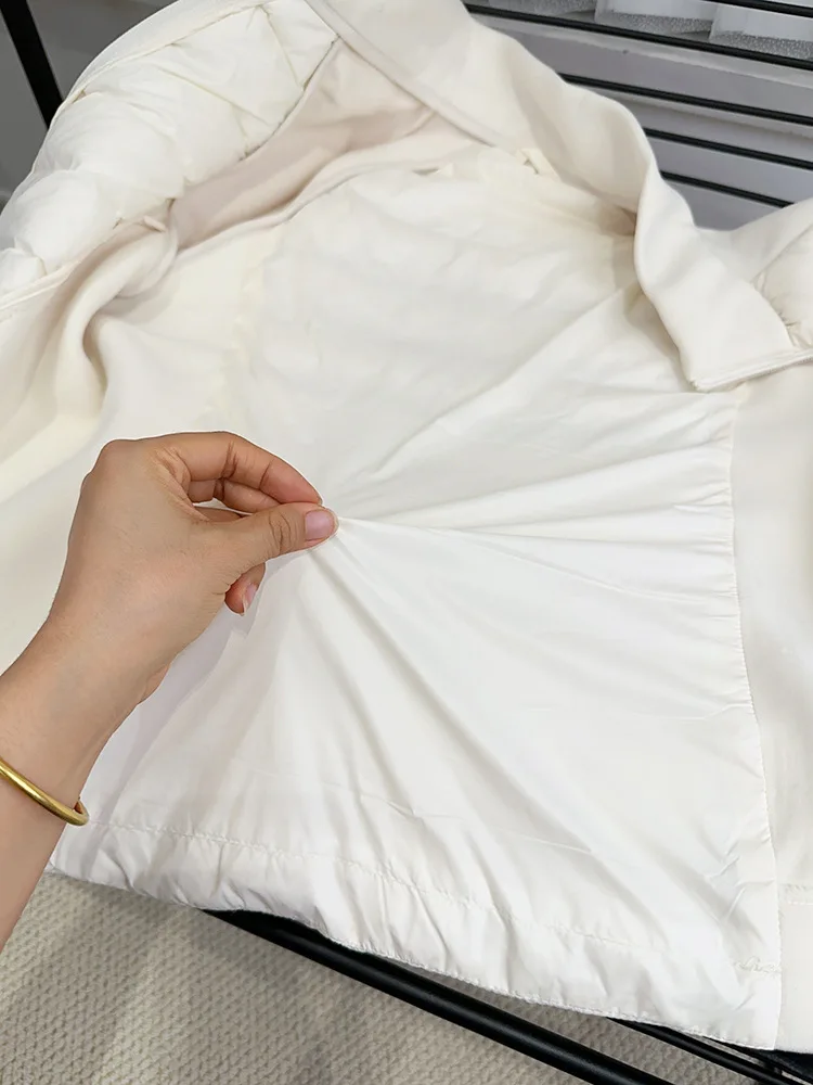 Autumn/Winter 90 White Duck Down Jacket Lightweight Outdoor Sports Yoga Wear Women's Spliced Stand Collar Short Jacket