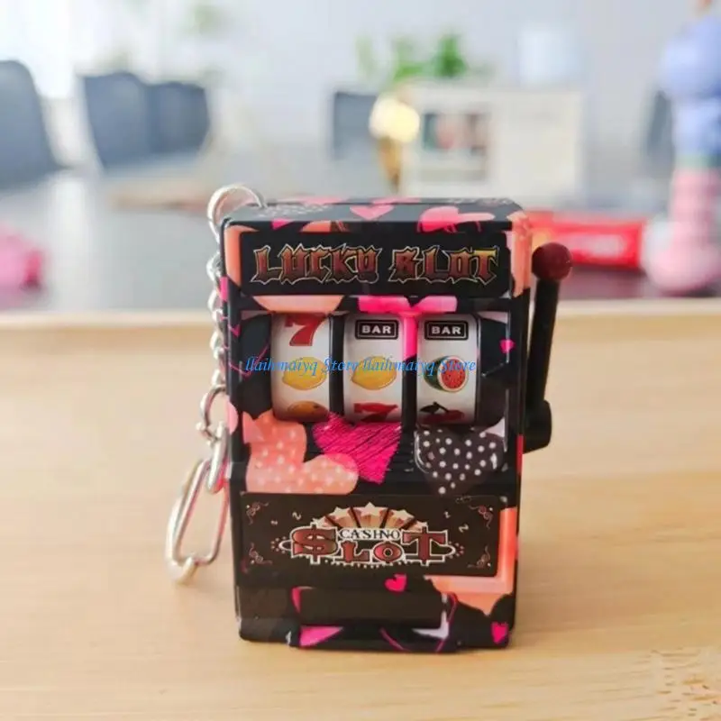573B Fruit Slot Machines Keychain Charm Portable Fun Game Pendant Keyring Entertainment Accessory for Kids and Adults