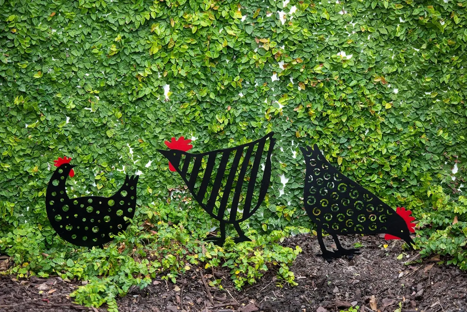 Chicken Friends Garden Stake Set | Playful Garden Decor 17 Inch High Metal Decorative Garden Stakes for Lawns Gardens Landscape