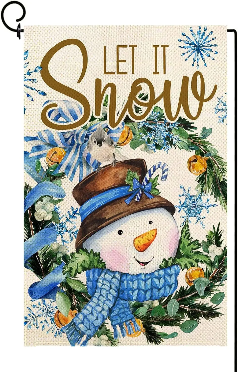 

Let It Snow Winter Garden Flag Double Sided Christmas Blue Cute Scraf Snowman Snowflake Burlap Yard Flag 12x18 Inch Xmas