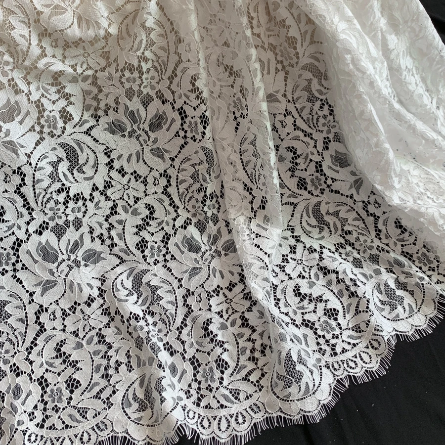 150CM Wide High Quality Allover Florals Off White Eyelash French Lace Fabric 1Piece=1.5x3M 2022