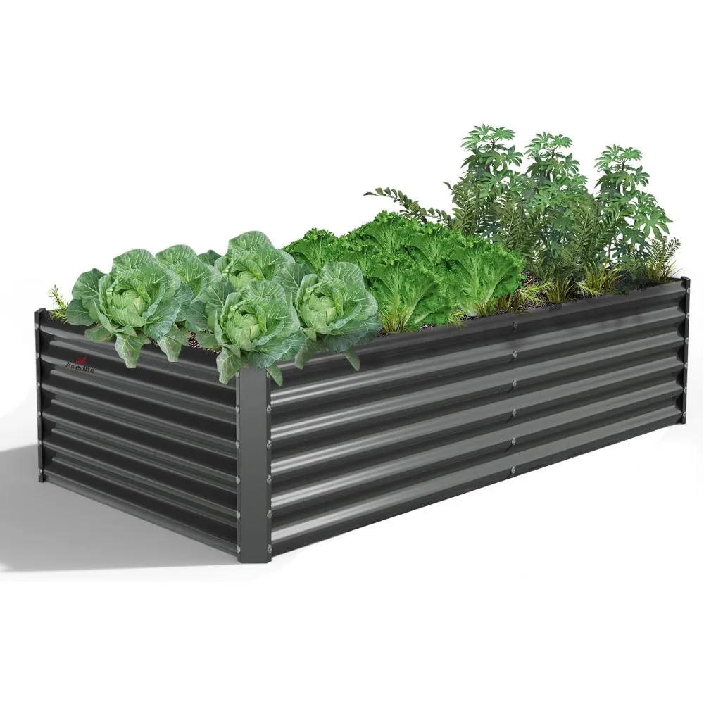 6x3x1.5 ft Galvanized Raised Garden Bed, Metal Planter Box for Vegetables Flowers Herb, Anti-Rust Easy Setup Quartz Grey