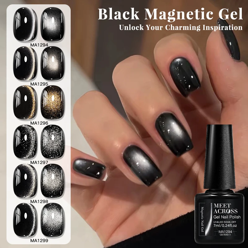 Black Cat Magnetic Gel Nail Polish Glass Beads Crystal Glitter Cat Eye Semi Permanent Soak Off UV Gel Varnish DIY Nail Supplies