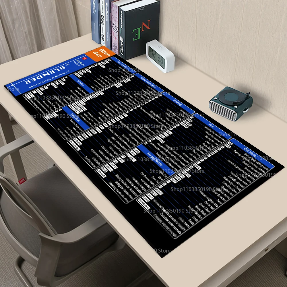 Shortcuts Mouse Pad For Blender 3D Modeling Large Cheat Sheet Keyboard Y2K Mousepad Desk Mat Non-Slip Rubber Base Stitched Edge