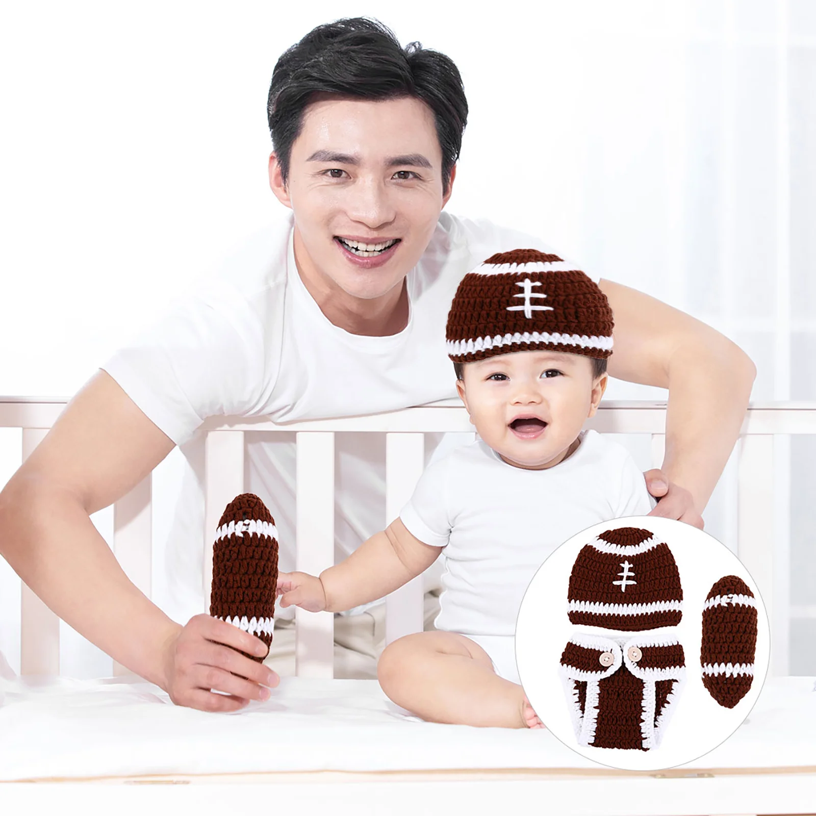 

Knitted Baby Clothes Set Rugby Shorts Hat Newborn Baby Costume Lovely Outfit Photography Photo Props Gift Photo Props