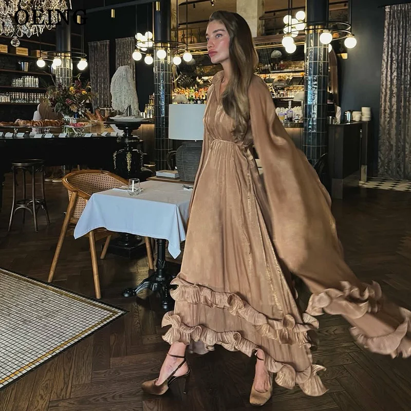 

OEING Simple A-Line Prom Dresses Satin Ankle Length Ruched Ruffle Evening Dresses Gala Women robes de soirée 2026 Customized