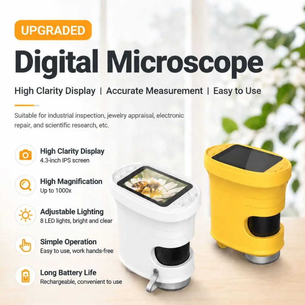1000X Microscope Precise Manual Focusing TF Card Photo Storage Camera Type-C Charging Coated Optical Lens Portable Science
