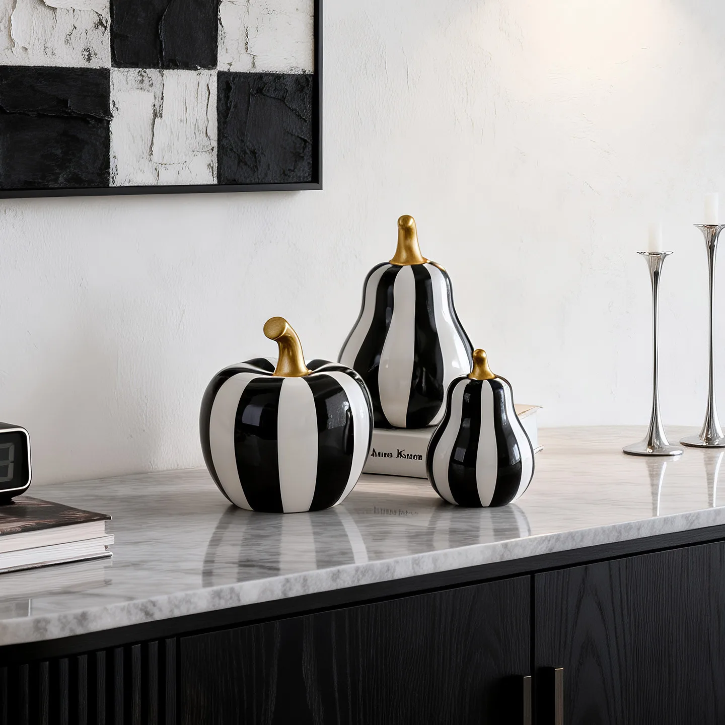 Creative Ceramic Fruit Statues Striped Apple Model Desktop Ornament Modern Home Decoration Bookshelf Wine Cabinet Decor Prop