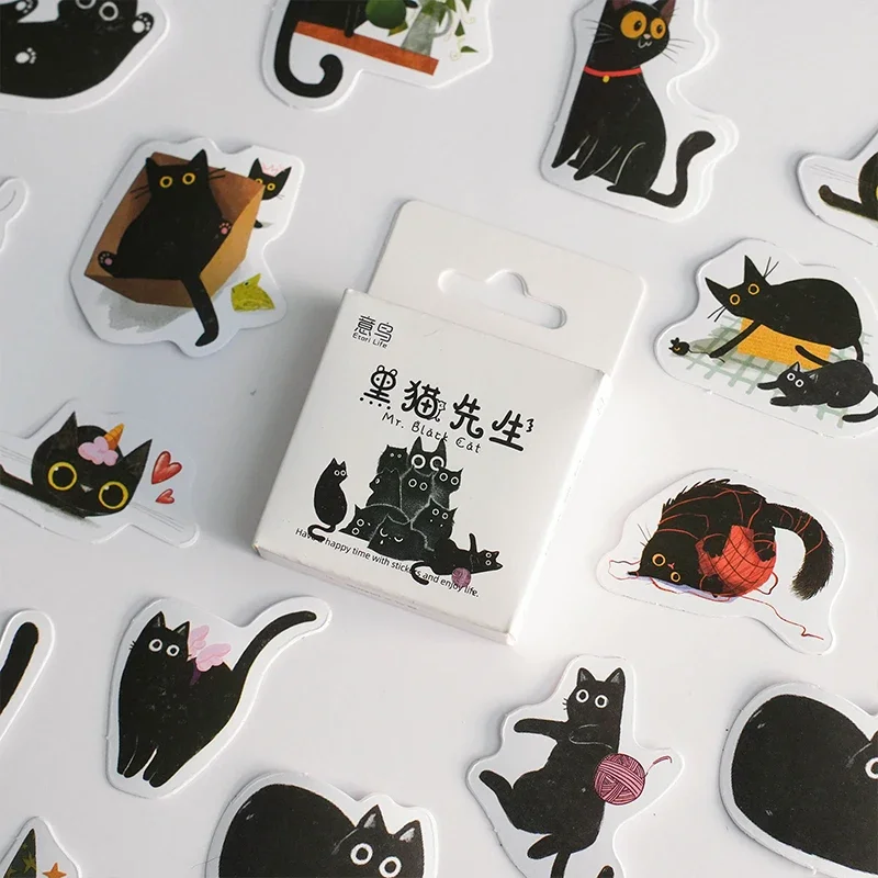 45pcs Kawaii Little Black Cat Decorative Boxed Stickers Scrapbooking Label Diary Stationery Album Phone Journal Planner