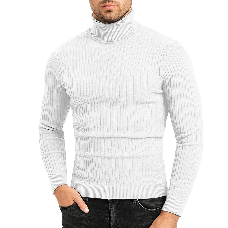 Autumn Mens Sweaters Turtleneck Cable Knitted Pullover Sweaters Outdoor Long Sleeve Slim Fit Casual Fall Winter Warm Streetwear