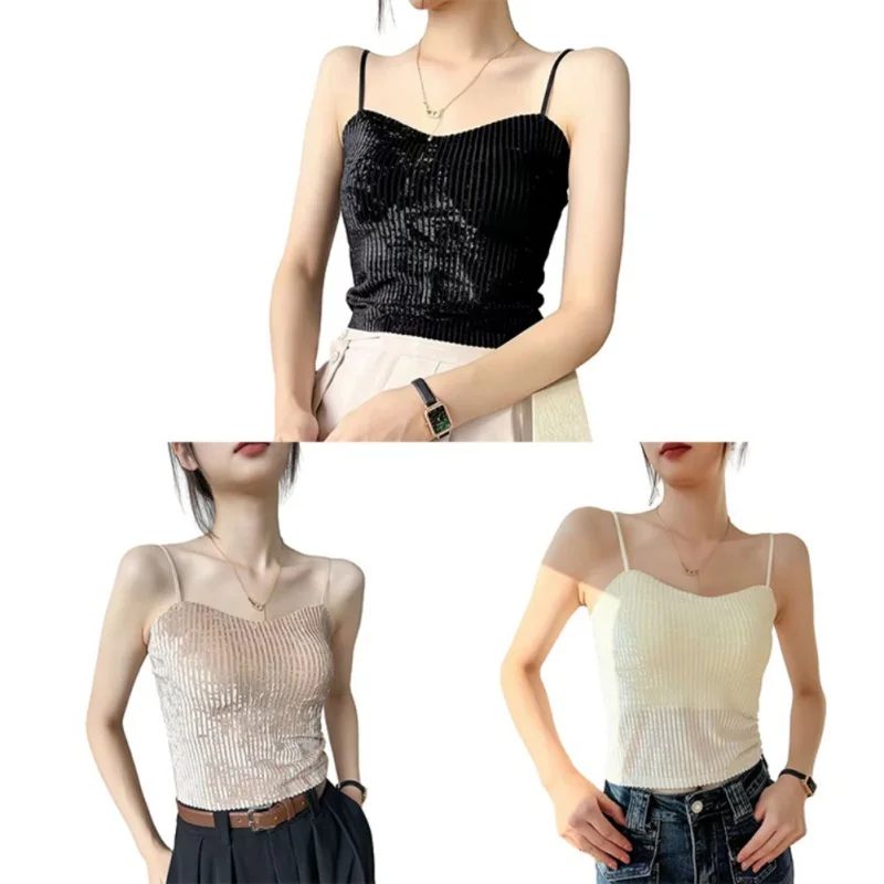 Velvet Small Camisole Undershirt Female Fall and Winter with Chest Pads Back Sexy Slim Yankee Bottoming Tops