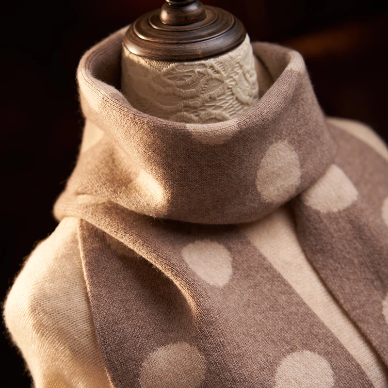 Fashion Winter Cashmere Scarf Women's High-end Retro Polka-dot Knitted Long Scarf Outdoor Warm Soft Scarf Female Accessories