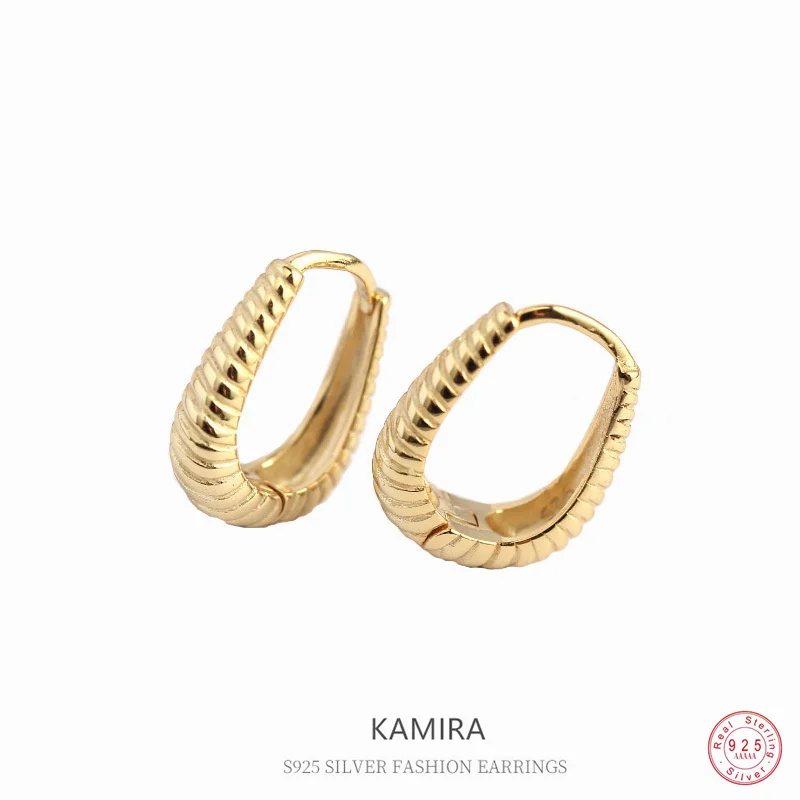 

KAMIRA Real 925 Sterling Silver Piercing Hug Hoop Earrings for Women Elegant Twist Hoop Earrings Party Banquet High Jewelry Gift