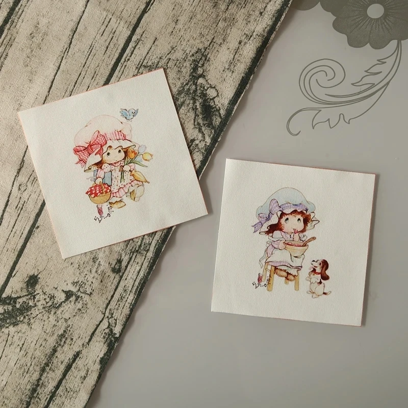 15*15cm Cute Rural Girls Printed Painting Hand Dyed Cotton Fabric For Sewing DIY Patchwork Hand Embroidery Quilt Bag Tecido