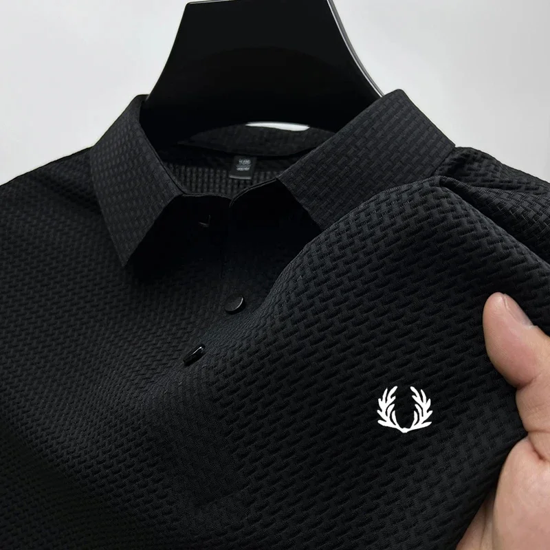 

New men's ice silk summer business short-sleeved polo shirt - stylish, breathable and comfortable, perfect for wearing in summer