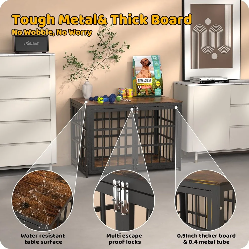أثاث قفص للكلاب، مقاسات وألوان مختلفة اختيارية، قفص غير قابل للتدمير للكلاب عالية القلق مع طاولة خشبية #3