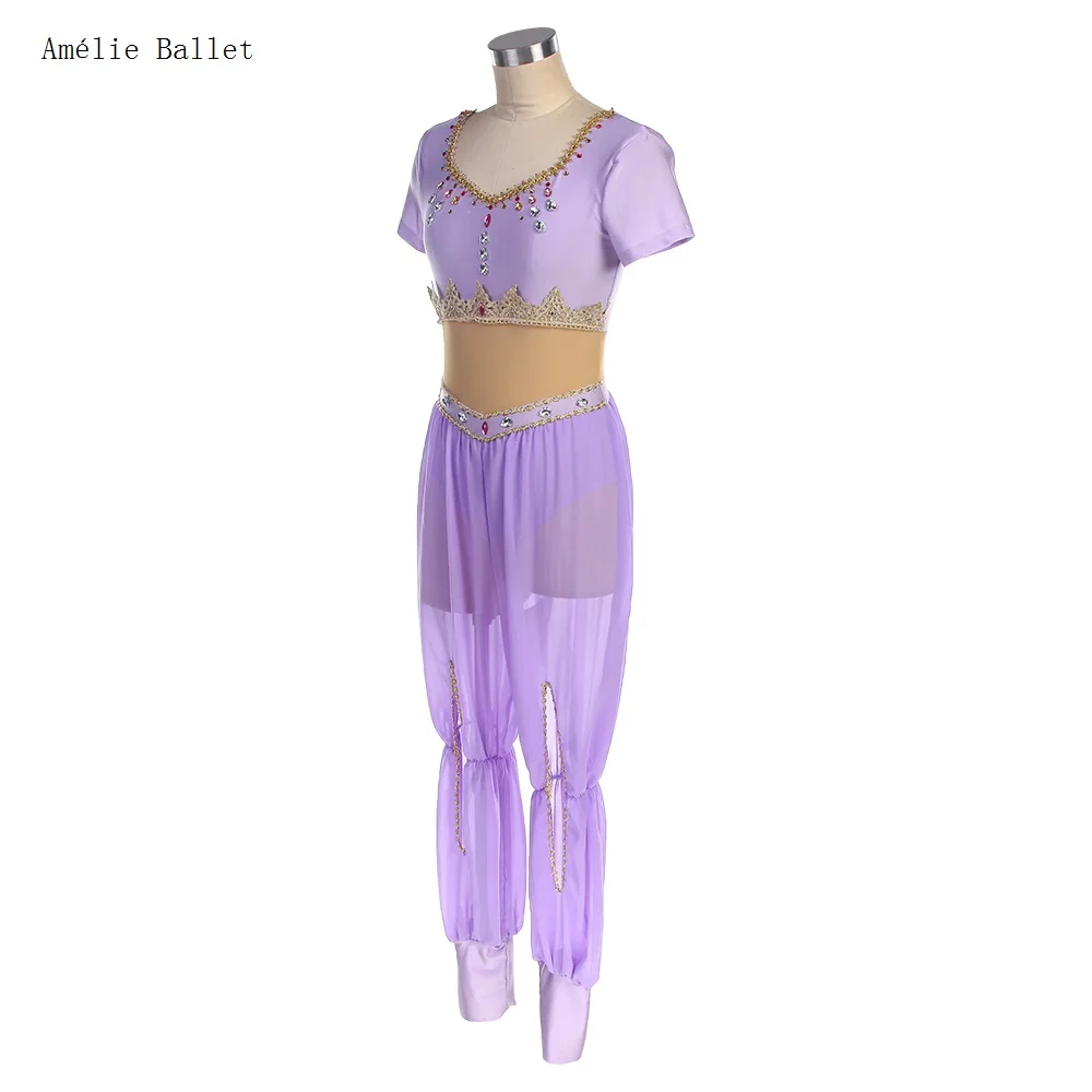 22546 新しい半袖湖ライトパープル/ブルー/レッドスパンデックスボディス女の子 & 女性バレエ衣装ドレスアラビアダンス衣装