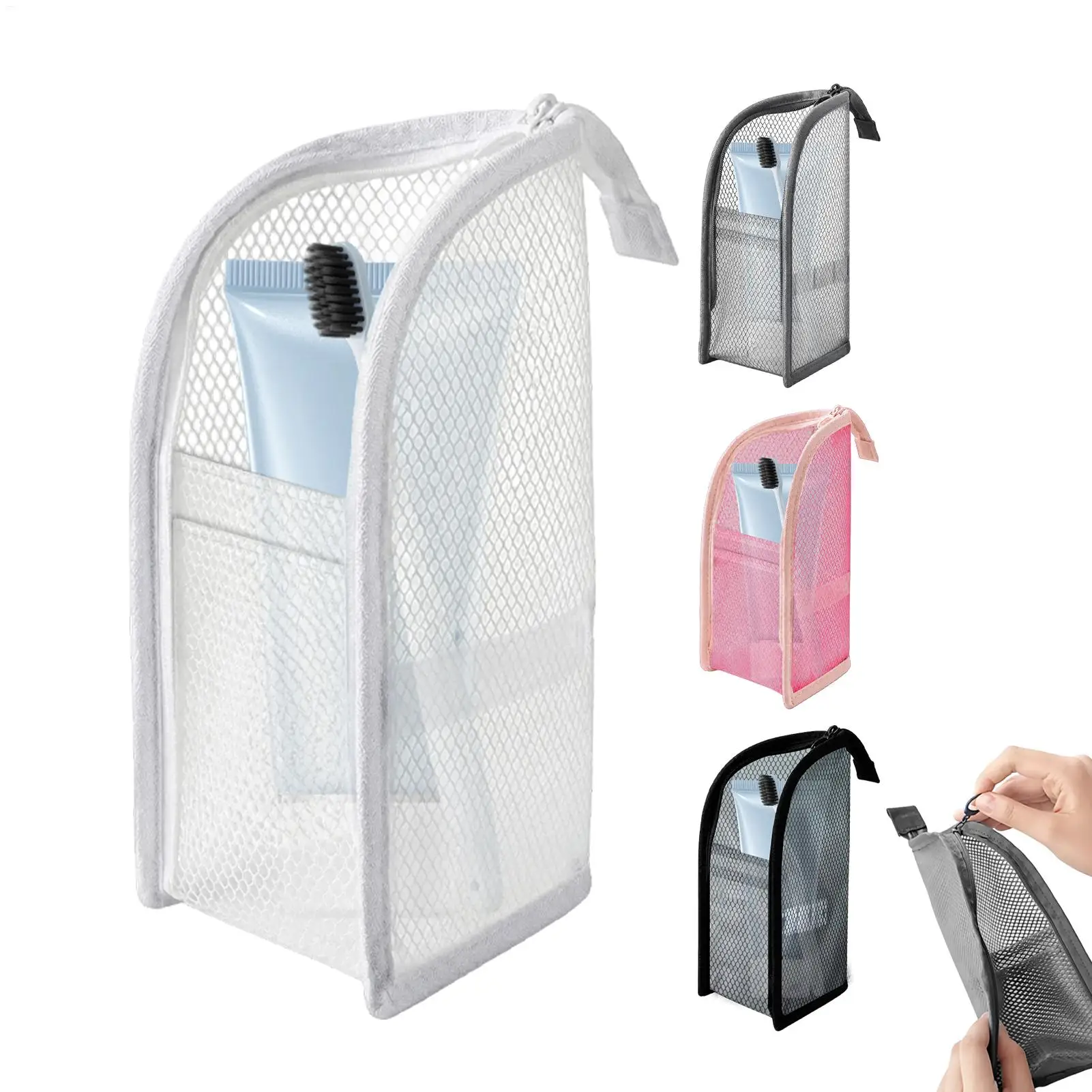 4pcs/set EVA Mesh Travel Toiletry Bag Stand up Cosmetic Organizer Bag Portable Mesh Makeup Zipper Bag For Women Daily Use