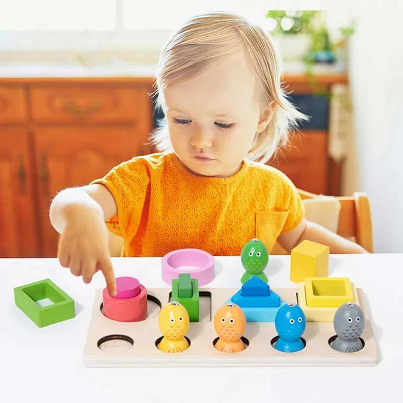 Classificação cognitiva em forma de cor de madeira, quebra-cabeça correspondente, pesca magnética infantil, aprendizagem, brinquedos educativos