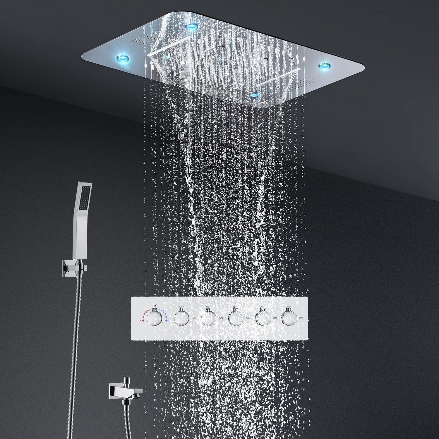 2024 Multi Function Ceiling Led Shower Head Panel Set Rainfall Spray Constant Temperature Valve Mixer Diverter