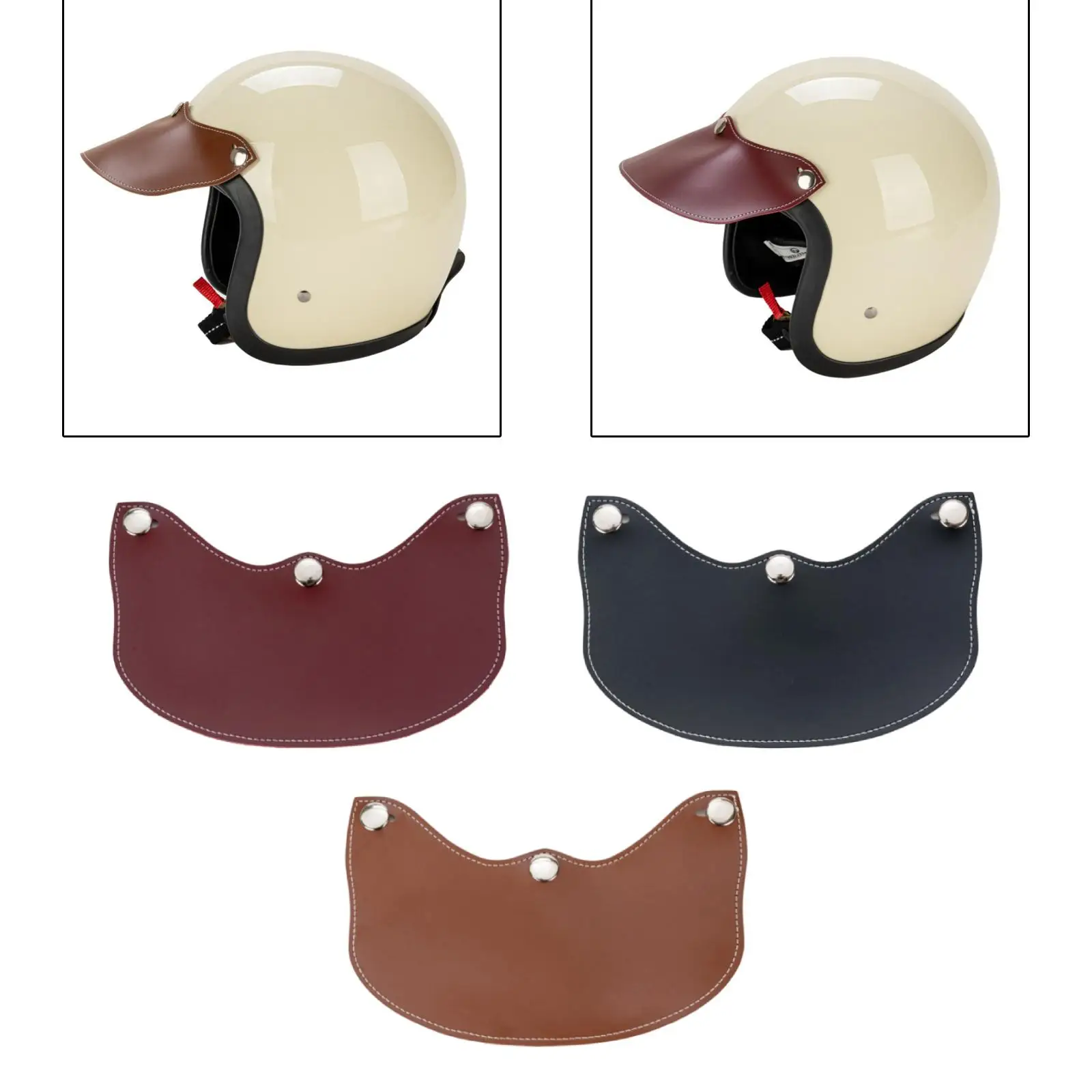 

Sun Protection Helmet Visor Motorcycle Shield PU Leather Three Button Replacement Accessory for Half Full Face Helmet