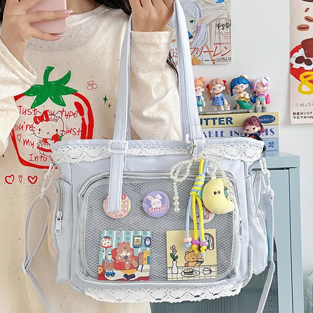 الدانتيل الشفاف حقيبة كروسبودي الحلو Ins فتاة لينة فتاة حقيبة كتف Y2K JK زي Ita حقيبة كبيرة سعة طالب حمل حقيبة