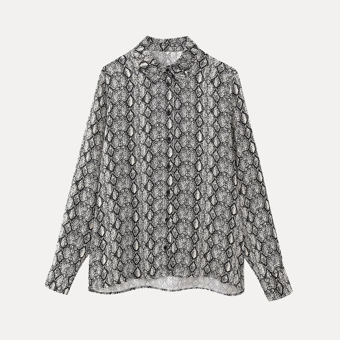 Damska bluzka z nadrukiem zwierzęcym, imitacja jedwabiu, satynowa, luźny krój, długi rękaw, zapinana na guziki, codzienna, do pracy, elegancka, letnia, 2025