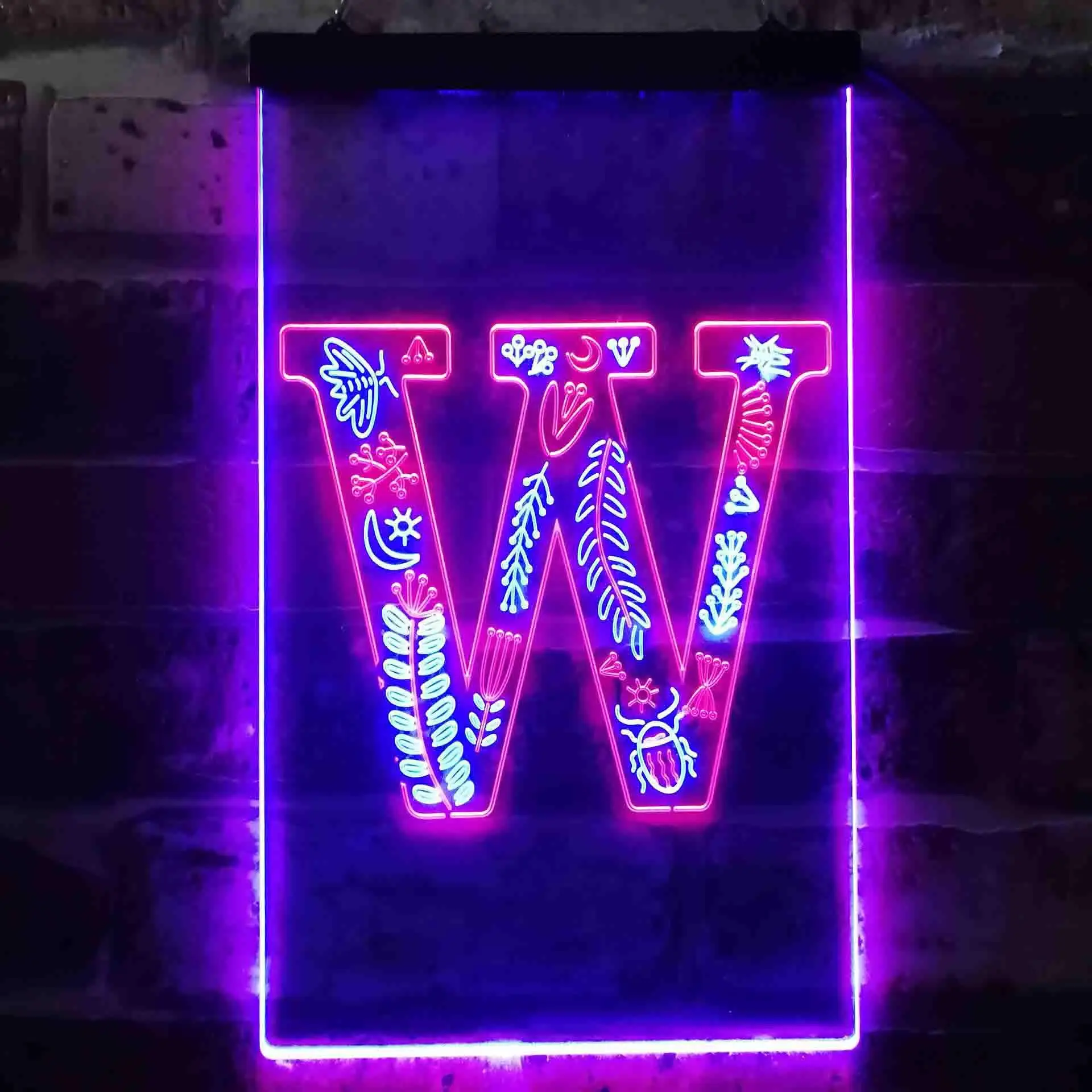 Letter W Initial Monogram Family Name Dual Color Led Neon Sign st6-i3460