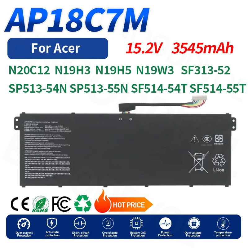 15.2V 3545mAh 53.88wh AP18C7M Laptop Battery for Acer N20C12 N19H3 N19H5 N19W3 SF313-52 SP513-54N SP513-55N SF514-54T SF514-55T