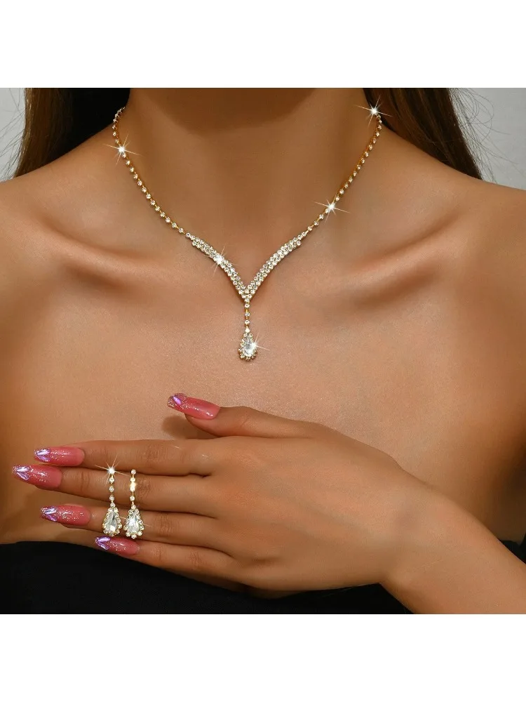 3 stks luxe zirkoon oorbellen ketting set voor vrouwen roestvrij staal hypoallergeen bruiloft banket sprankelende sieraden sets cadeau - afbeelding 2