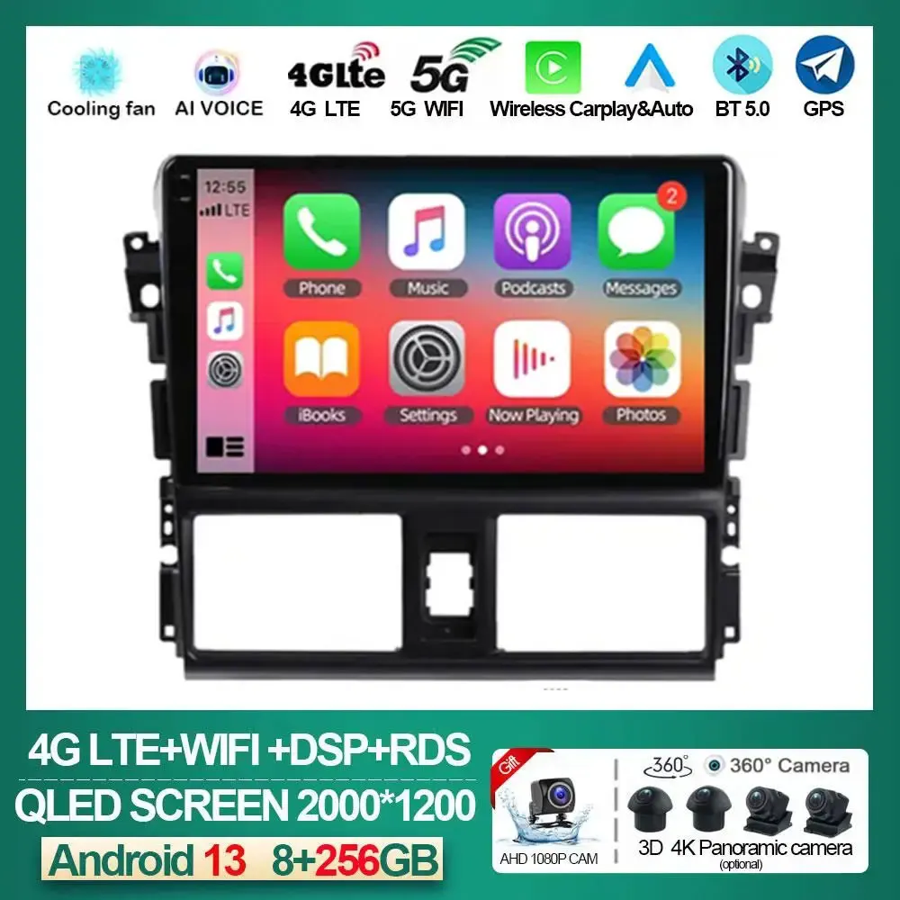 

2 Din Android 14 For Toyota Vios Yaris 2013 2014 2015 2016 Car Radio Multimedia Player GPS Navigation Carplay 2 din No DVD