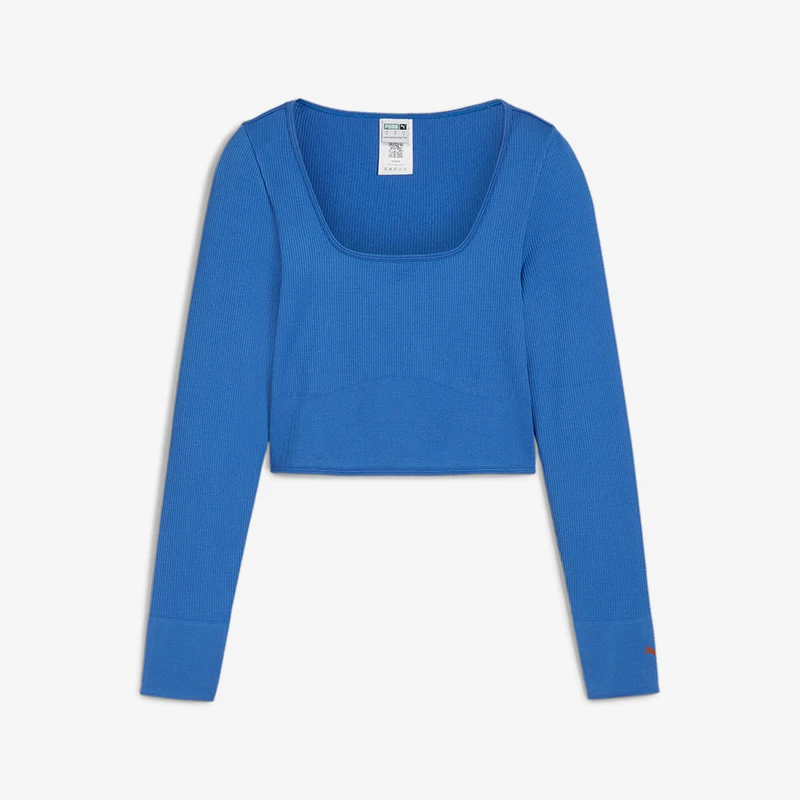 Puma genuine 2024 autumn new women's retro square neck tight casual sports long sleeved T-shirt 625391-40