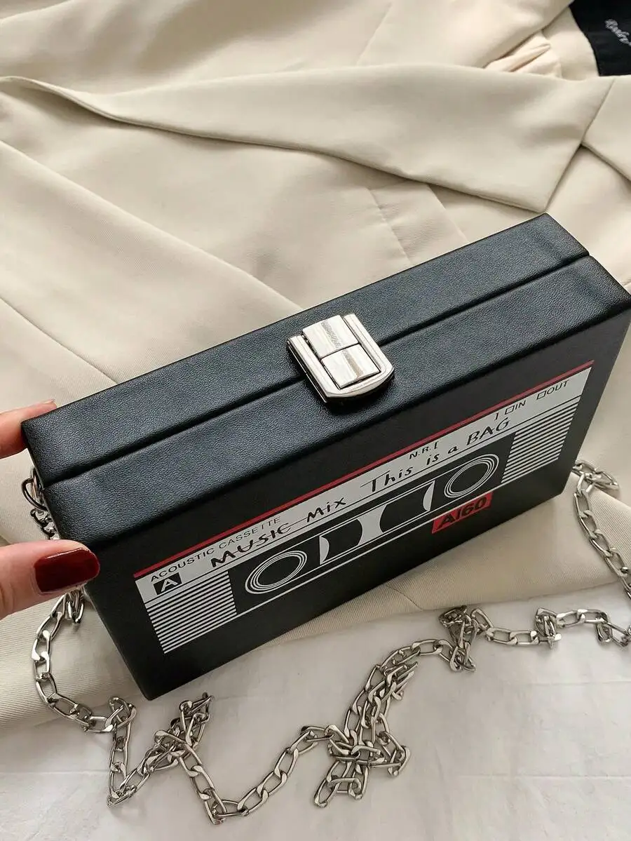 Cassette Tape Shaped Crossbody Bag With Metal Chain Strap Rigid Box Purse For Women Street Fashion view 6