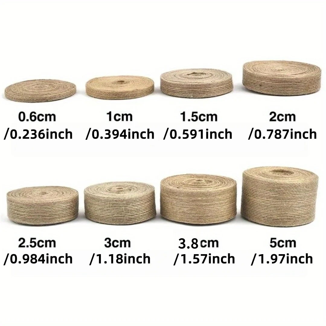 5M Jute Burlap Craft Ribbon 0.6-5cm 8 Widths Natural Rustic Trim for Floristry Wreath Mason Jar Gift Packaging DIY