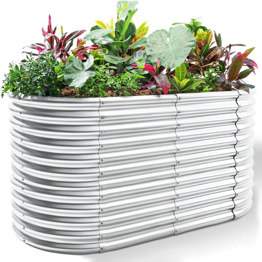 

8x4x3ft Oval Galvanized Raised Garden Beds Large-Capacity Metal Planter Box Outdoor Durable Deep Raised Garden Bed 3ft Tall Rai