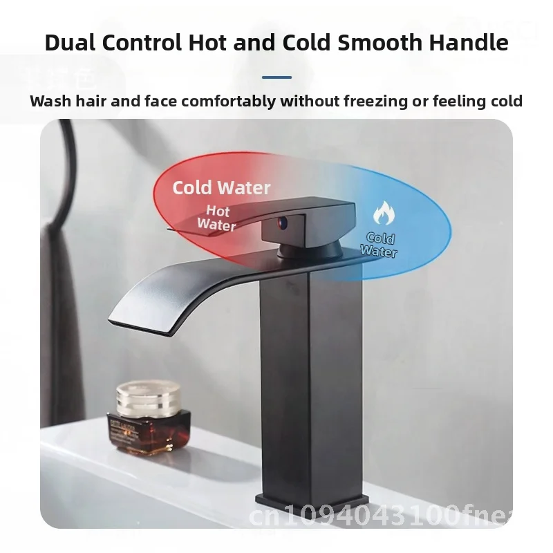 

Умывальник-водопад из черной нержавеющей стали с высоким/низким краном, горячий/холодный унитаз для гостиницы и дома, монтируемый на палубе в ванной комнате