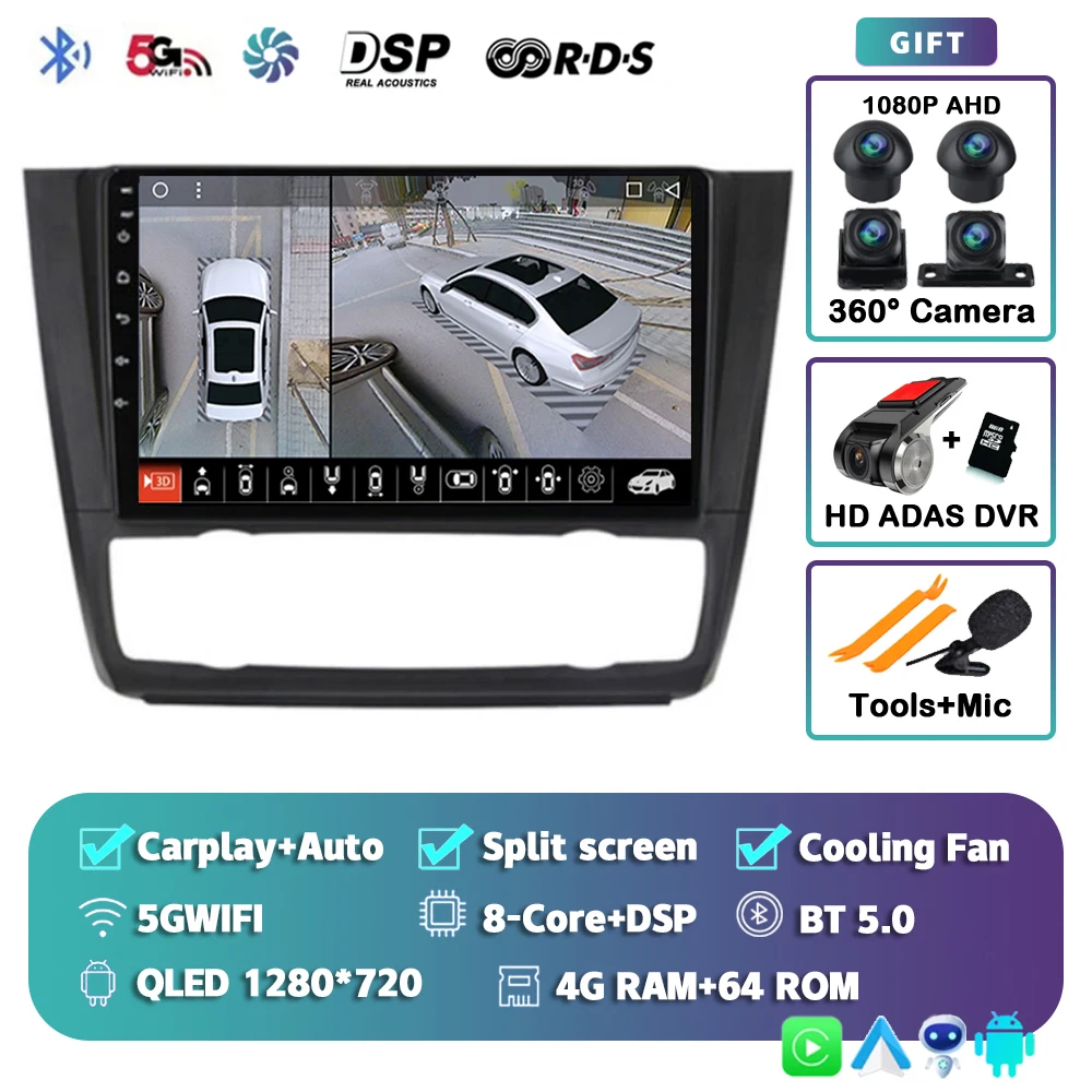 Android 15 Voor BMW 1-Serie E88 E82 E81 E87 2004 - 2011 2K QLED Android Autoradio multimedia Video Player GPS stereo CarPlay 4G