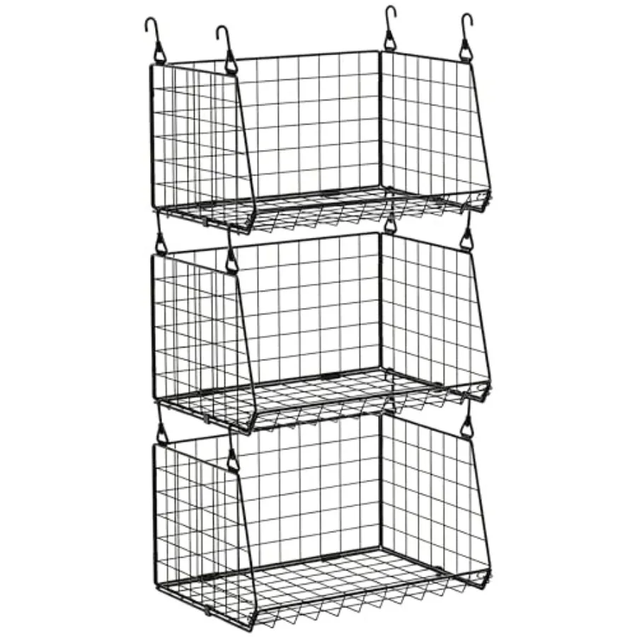 

3-Pack Hanging Laundry Room Organizaton Foldable Laundry Basket Wire Basket with 360°Rotating Hooks Small Space Organization Ov