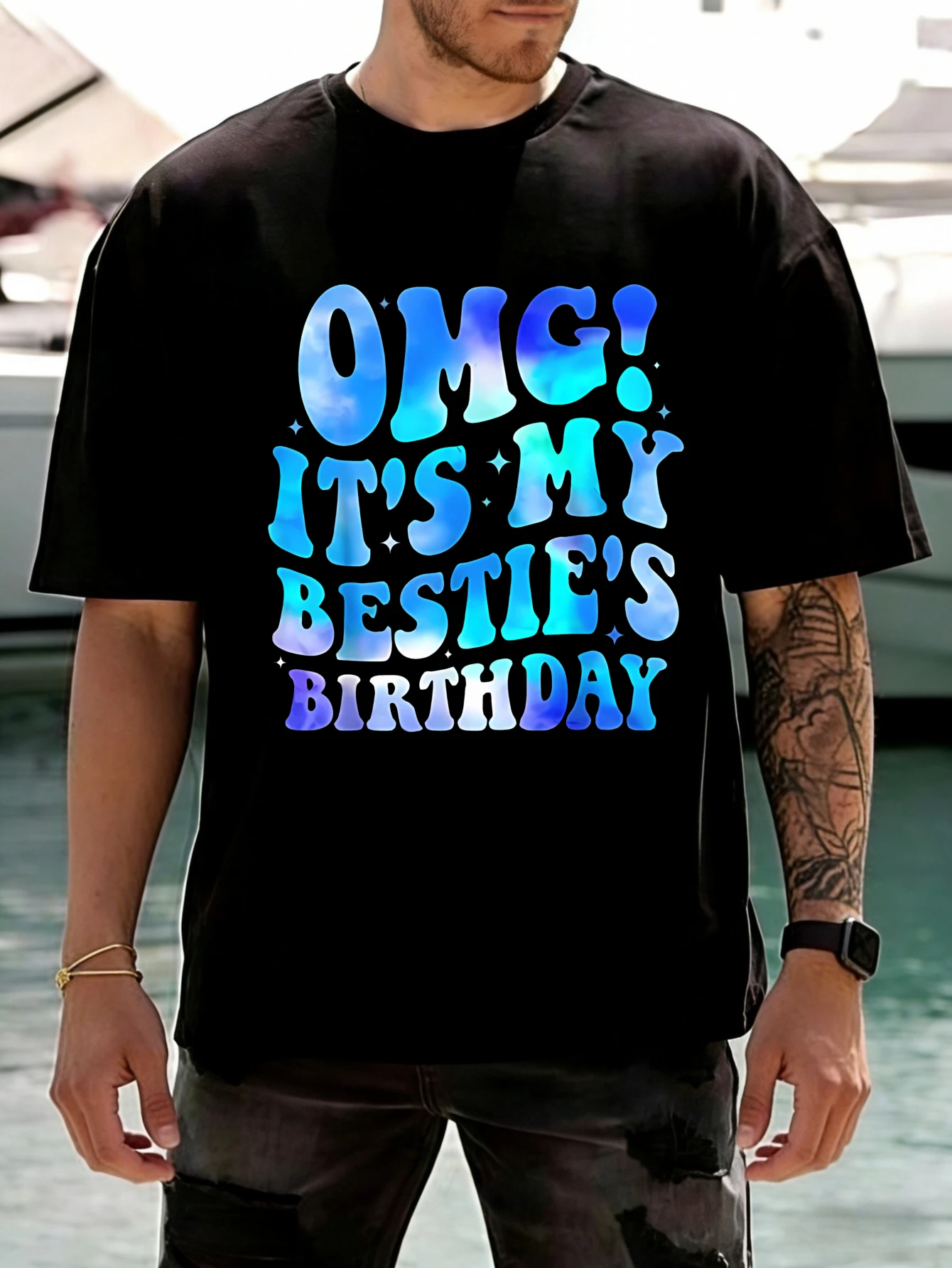 Camiseta de manga corta de algodón para hombre, estampado divertido OMG! Camiseta con estampado gráfico de cumpleaños de mi mejor amiga, regalo informal de verano para él