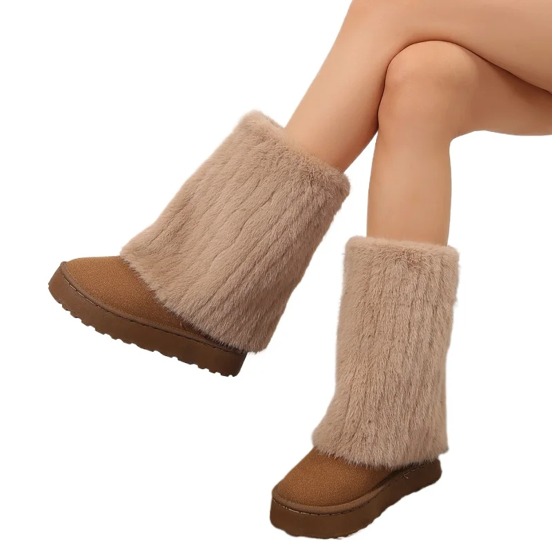 Winter Snow Boots Women's Sole Integrated Short Boots with Plush and Thickened Anti Slip and Warm Cotton Shoes Plus Size 36-43