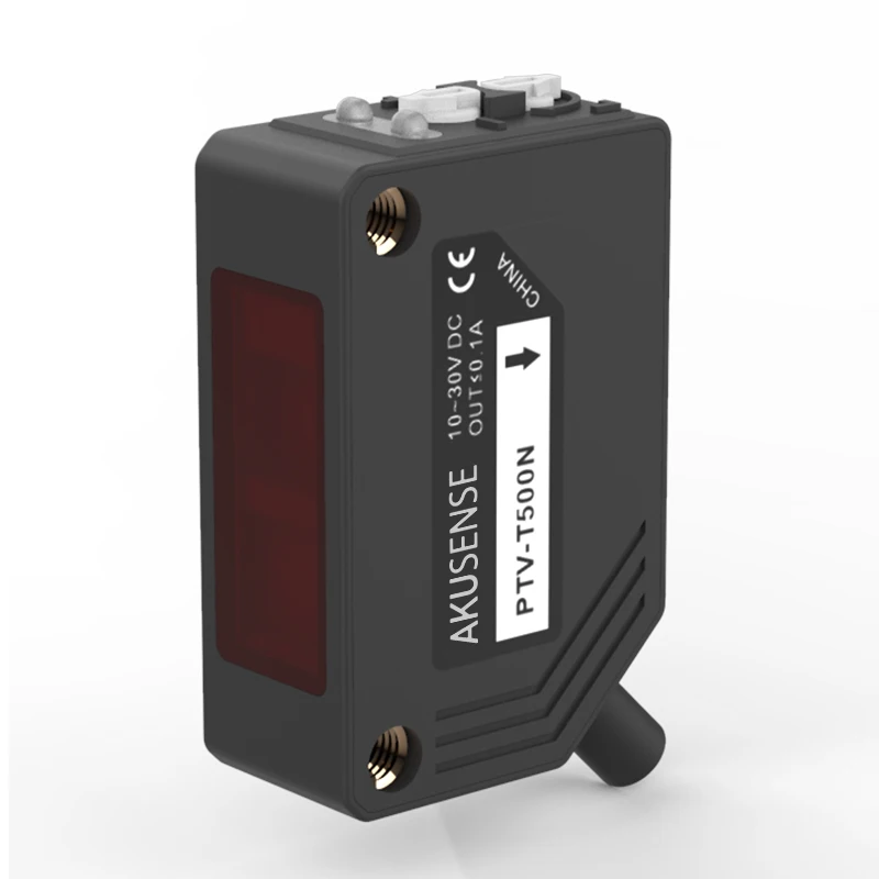 AkuSense PTV-T500N Diffuse Reflection Switch Double LED Indicator IP67 100cm Red LED Square Photoelectric Sensor China