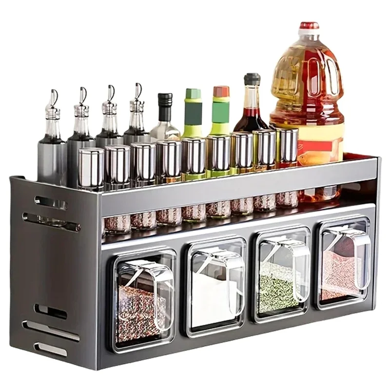 B84B-Spice Shelf Box Multifunctional Wall Mounted Kitchen Storage Organizer Stainless Steel De Cocina Shelf Jar